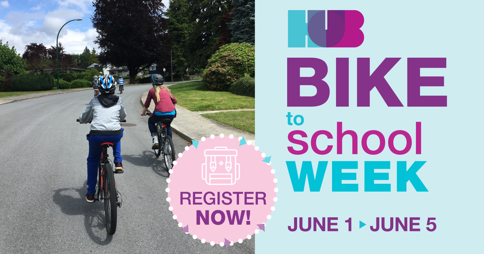 HUB Bike to School Week graphic, June 1-5