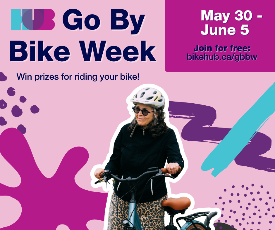 HUB Go by Bike Week social graphic. Win prizes for riding your bike!