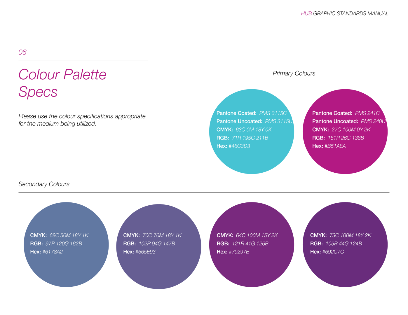 HUB Cycling Colour Palette Specs