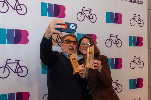 Mayors of New Westminster and the City of North Vancouver celebrate with their HUB Bike Awards