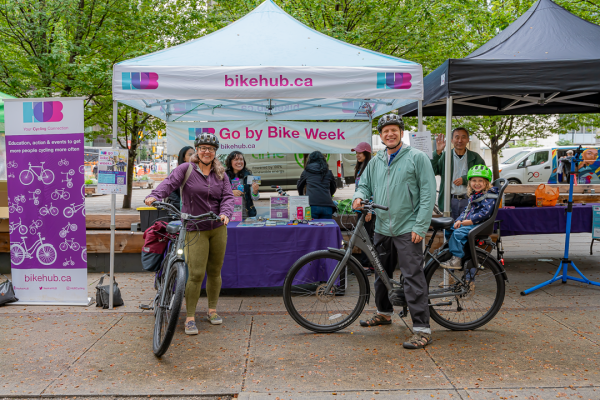 Two people on bikes celebrate Go By Bike Week