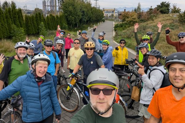 A group of people on a bike ride