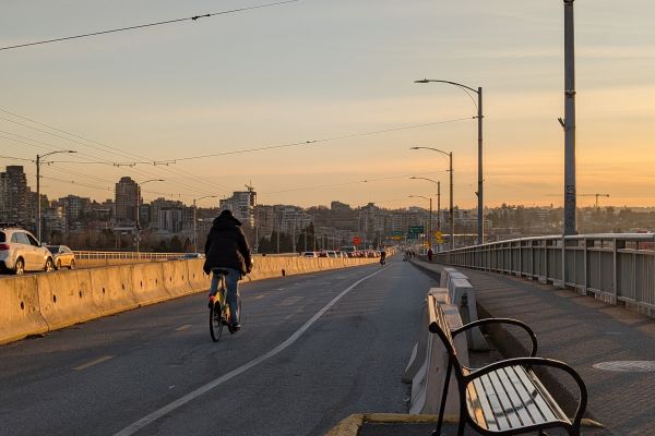 City of Vancouver, Granville Connector cycling infrastructure at sunset