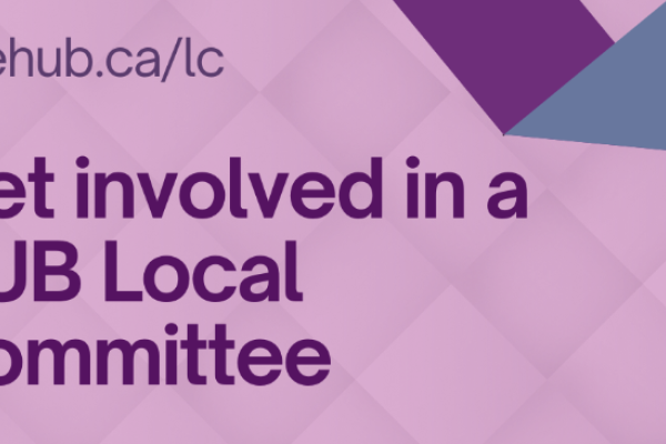 A graphic that reads: "bikehub.ca/lc Get Involved in a HUB Local Committee"