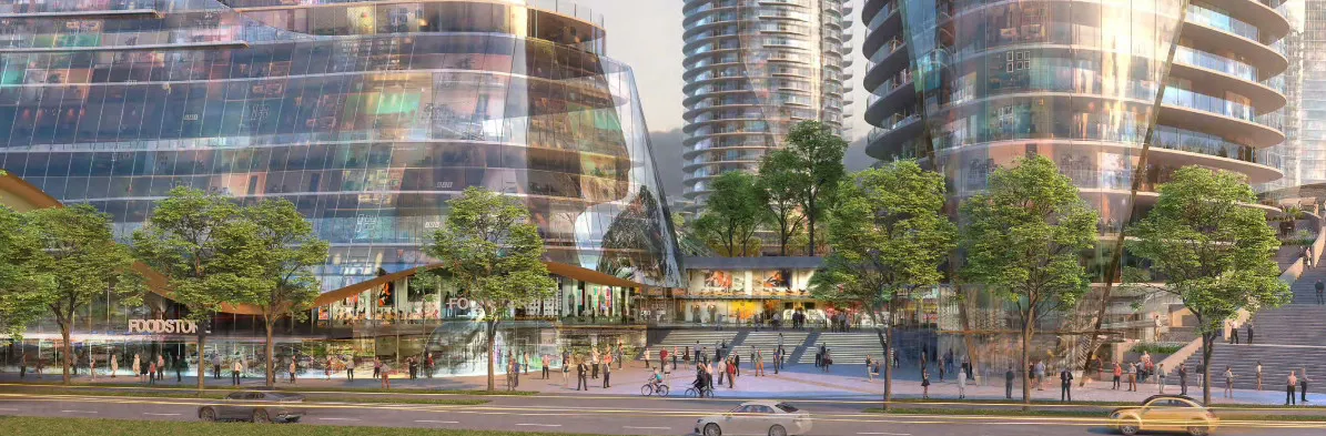 A futuristic apartment building complex.
