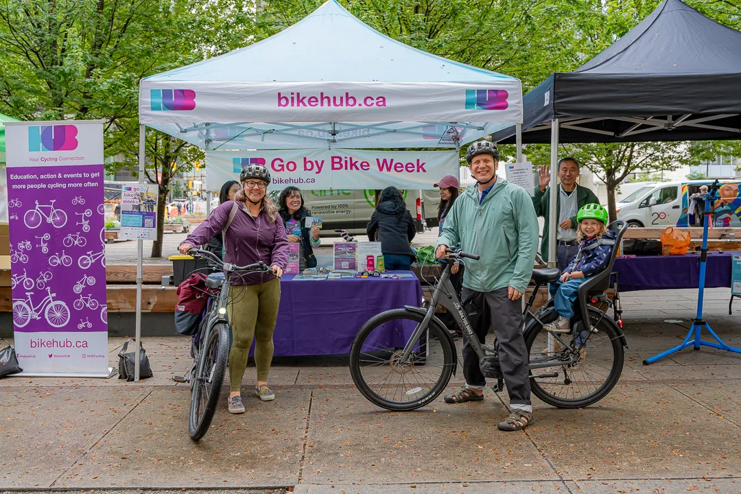 Two people on bikes celebrate Go By Bike Week
